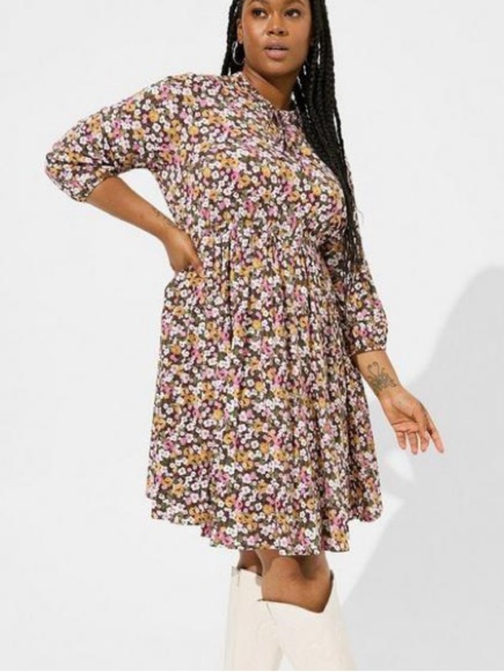 TORRID nwt Multi-Color Floral Mini Stretch Challis Front Keyhole Dress